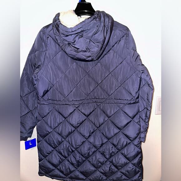 Levi's Women's Soft Sherpa Lined Diamond Quilted Long Blue Parka Jacket New - Picture 7 of 8